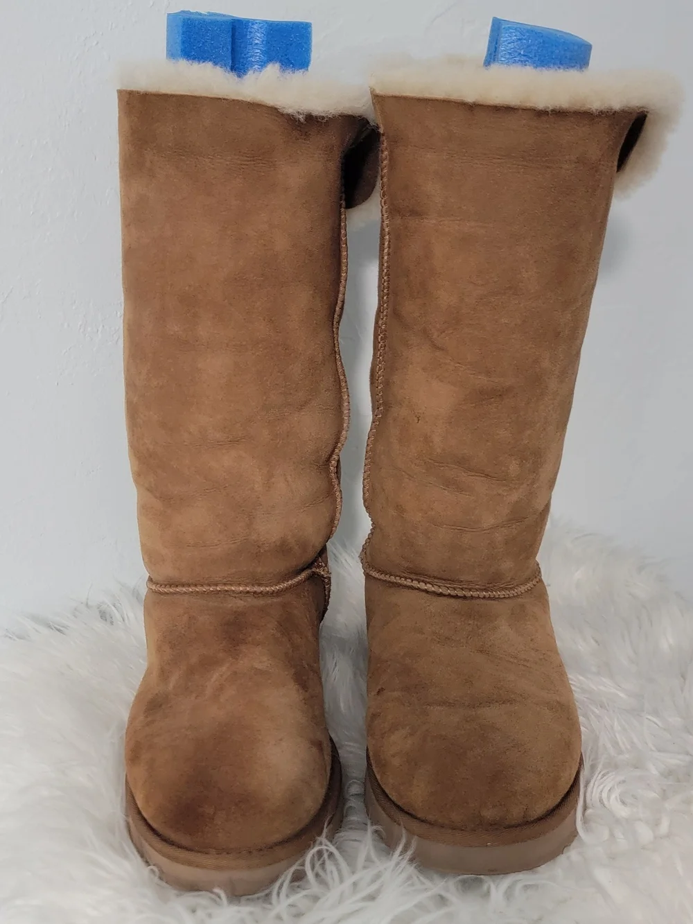 UGG Chestnut Suede Sheepskin Tall Boots with Back Bows